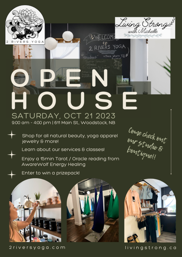 join us for our open house at 2 Rivers Yoga oct 21!